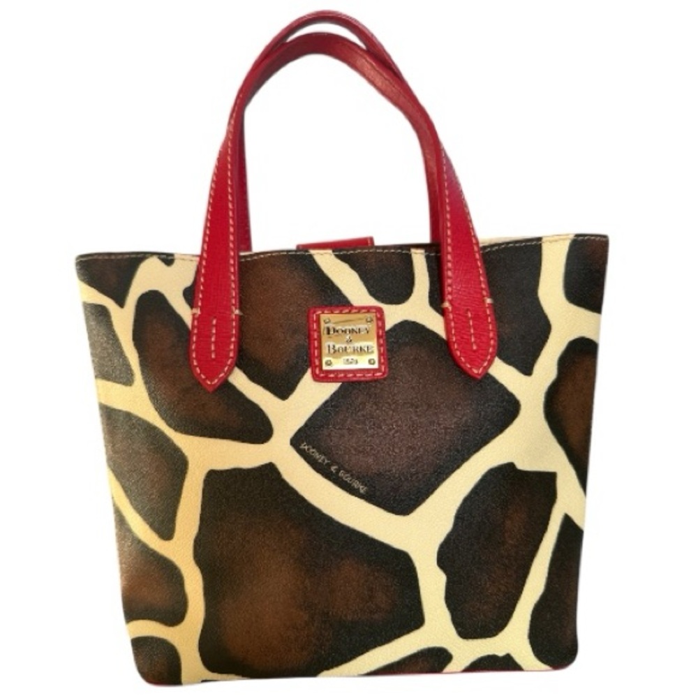 Dooney & Bourke Mini Waverly Giraffe Print Red Trim & Handles Shoulder Bag
